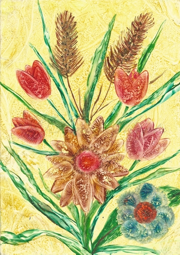 Encaustic Malerei wachs 16 Blumenstrauss